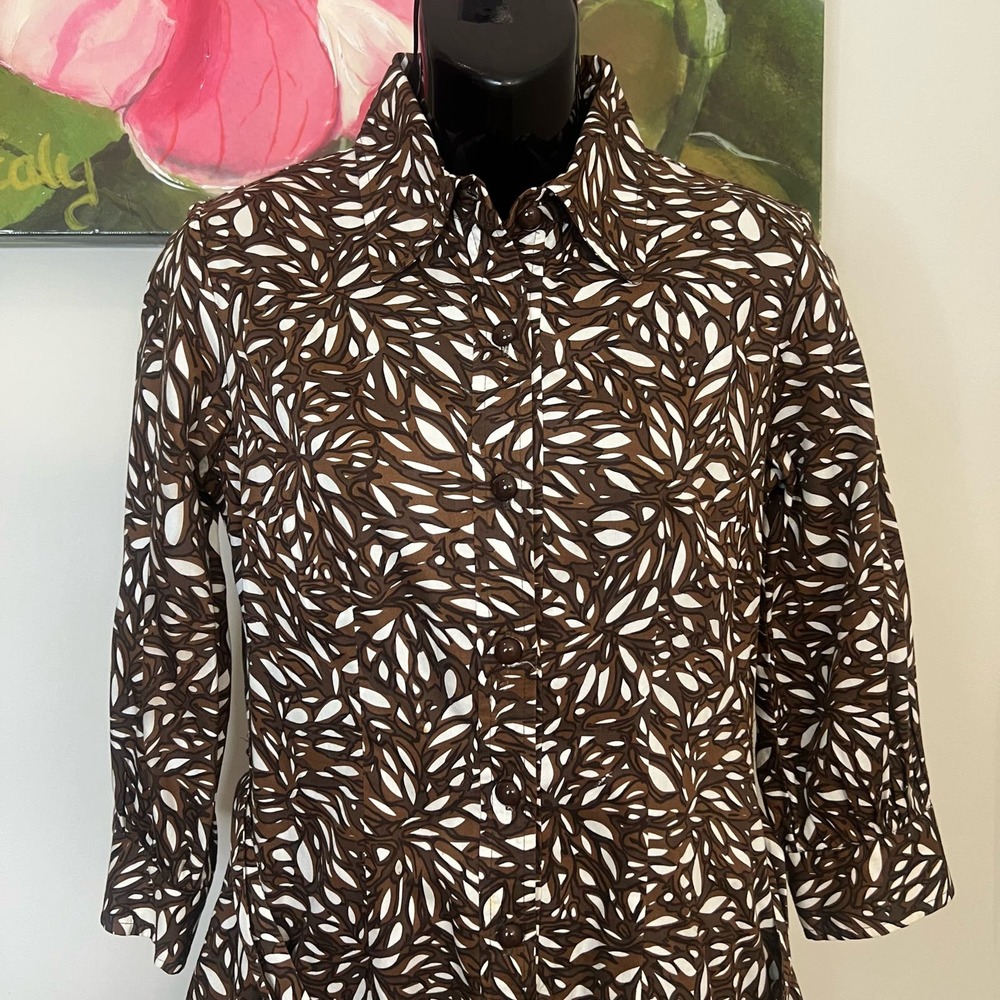 An Original Milly Shirt Dress Size 2 Brown White Print Belted Mini City Chic - Picture 12 of 16